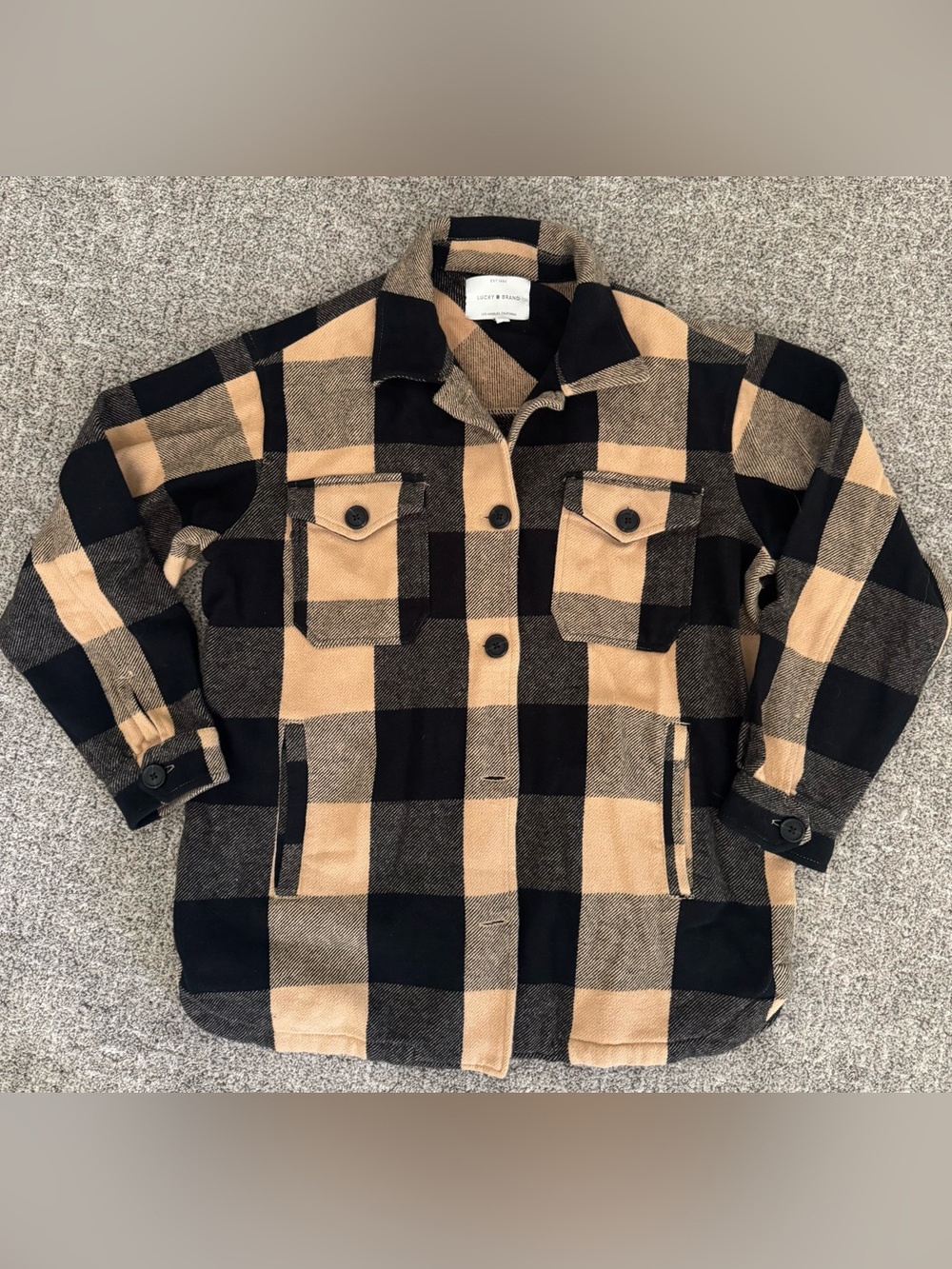Lucky Brand black & tan button down flannel cotton soft shirt jacket sz S